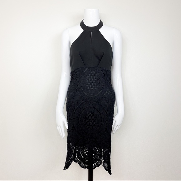 Black Keyhole Halter Neckline Dress with Lace NWT - Picture 4 of 5